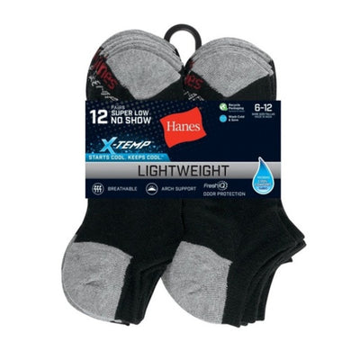 Hanes - Mens X-Temp Mens Lightweight No Show Socks Shoe Sizes 6-12 12-Pairs