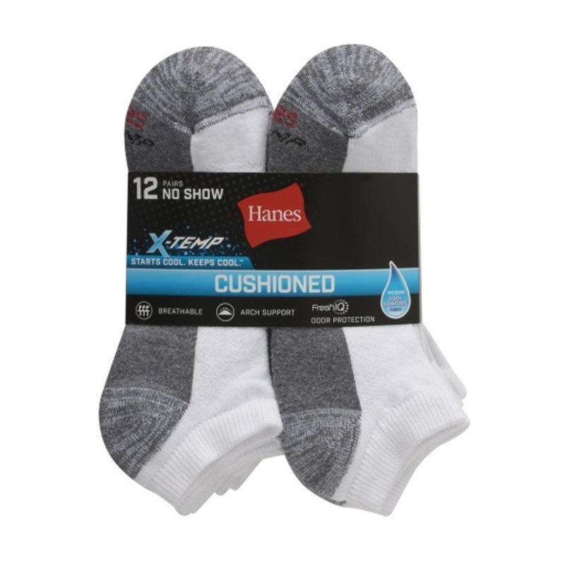 Hanes - Mens Cushioned No Show Socks X-Temp 12-Pairs