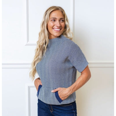 Hope & Henry - Womens Mock Neck Short Sleeve Sweater