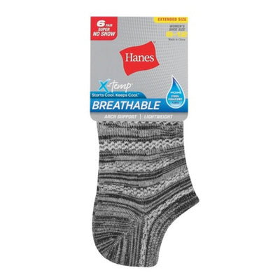 Hanes - Womens X-Temp Womens Super No Show Socks, Shoe Sizes 8-12, 6-Pairs