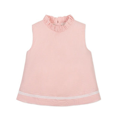 Hope & Henry - Girls Organic Ruffle Neck Seersucker Top