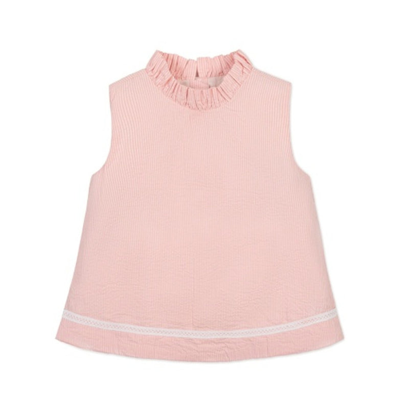 Hope & Henry - Girls Organic Ruffle Neck Seersucker Top