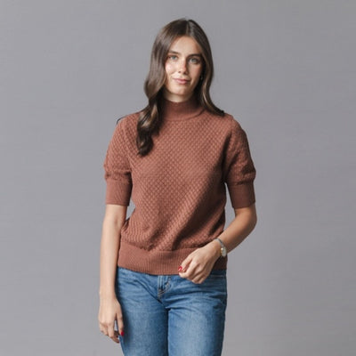 Hope & Henry - Womens Organic Diamond Stitch Mock Neck Sweater