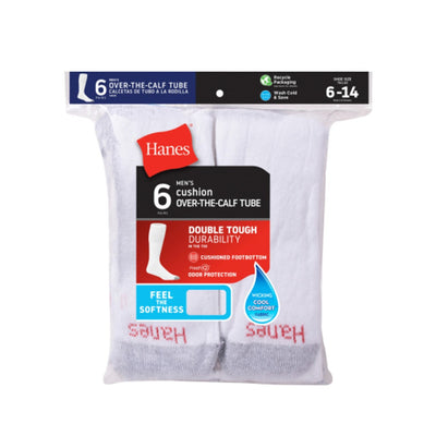 Hanes - Mens Double Tough Mens Over-the-Calf Tube Socks Odor Protection 6 Pairs