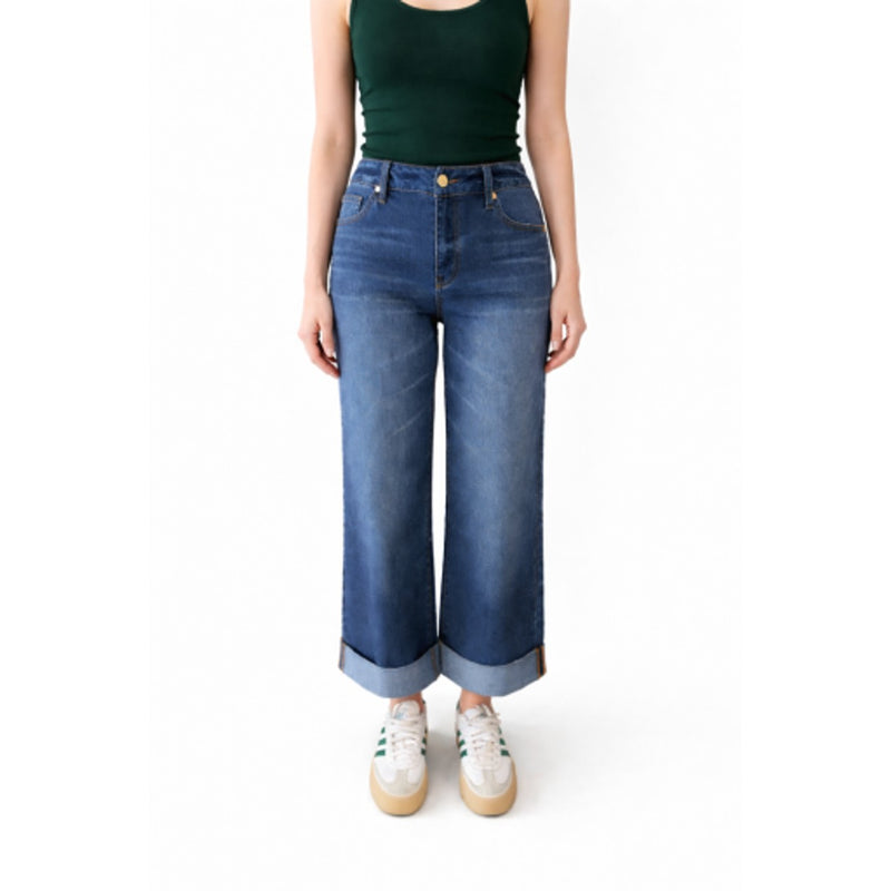 1822 Denim - Womens 32.5" Roll Cuff Slim Wide Leg Jean