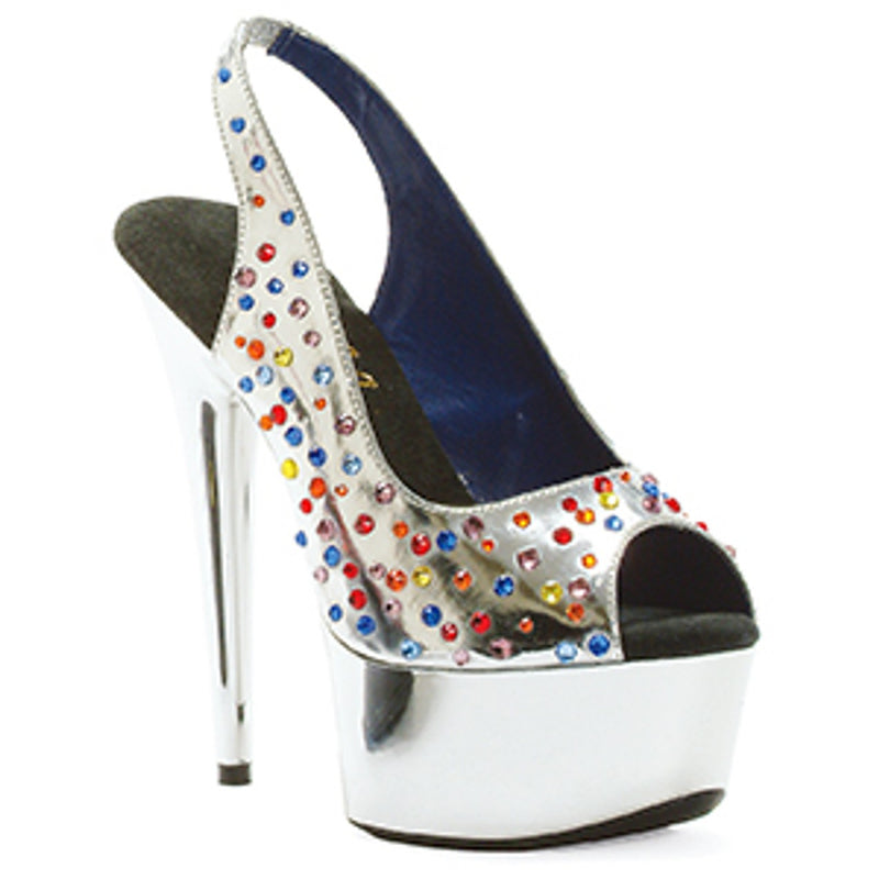 Ellie Shoes - 6" Platform Peep Toe W/Multi Colored Rhinestones