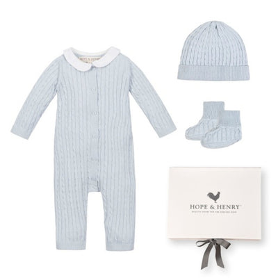 Hope & Henry - Baby Organic Peter Pan Collar Romper 3-Piece Boxed Gift Set