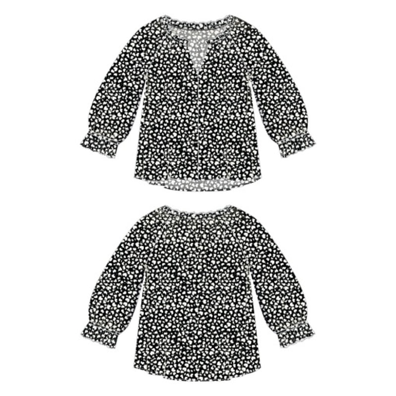 Liverpool Los Angeles - Womens 3/4 Slv Bttn Frnt Woven Top Wruffle Details