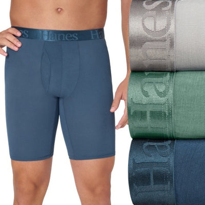 Hanes - Mens Originals Ultimate Mens Supersoft Long Leg Boxer Brief Underwear Assorted 3-Pack