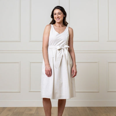 Hope & Henry - Womens a-Line Organic Dress with Sash Taupe