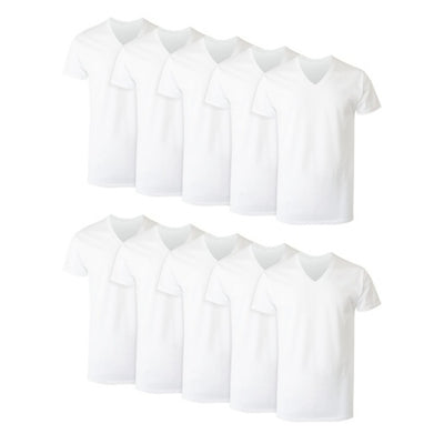 Hanes - Mens White V-Neck Undershirt Super Value Pack Moisture-Wicking Cotton 10-Pack