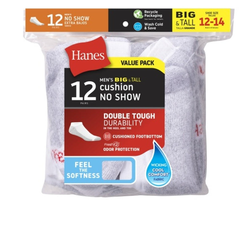 Hanes - Mens Double Tough Mens No Show Socks Shoe Sizes 12-14 12-Pairs