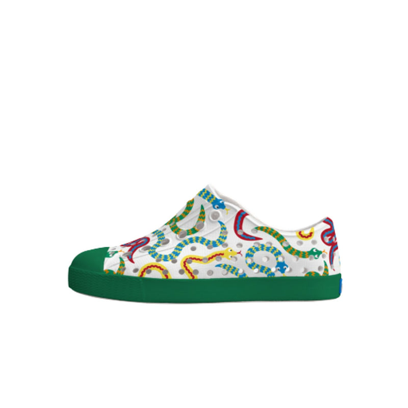 Native Shoes - Unisex Jefferson Print Kids - Shell White/ Hunter Green/ Multi Snakes