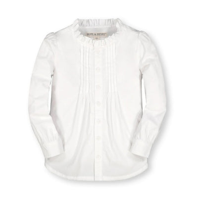 Hope & Henry - Girls Ruffle Neck Organic Blouse with Pintucks