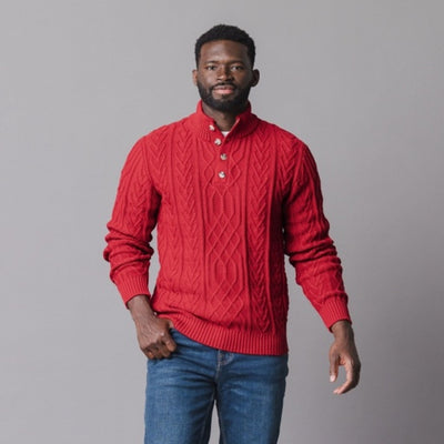 Hope & Henry - Mens Organic Mock Neck Cable Sweater