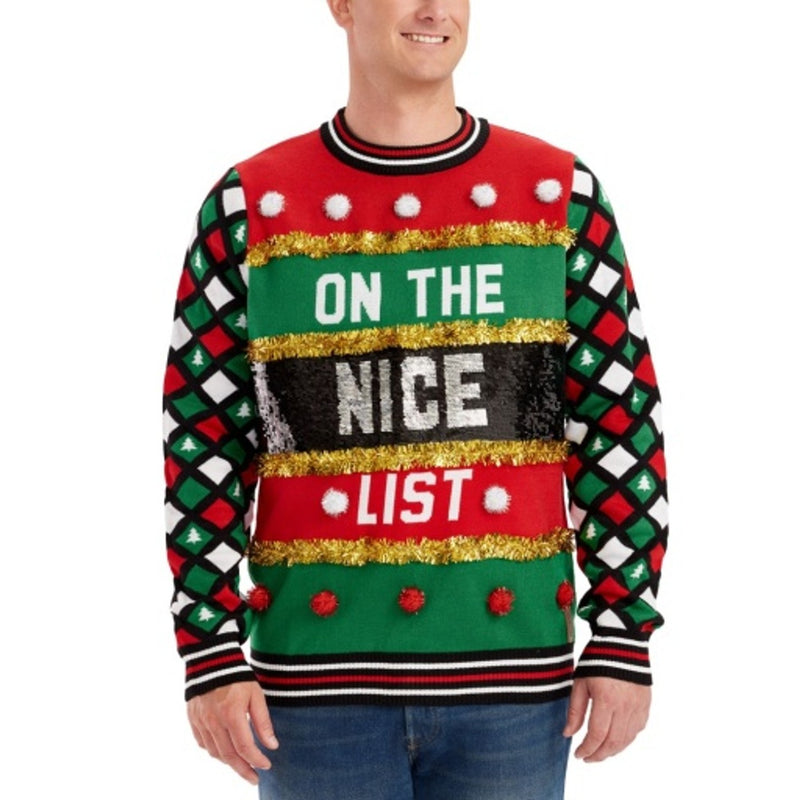 Tipsy Elves - Mens Naughty or Nice Reversible Sequin Ugly Christmas Sweater