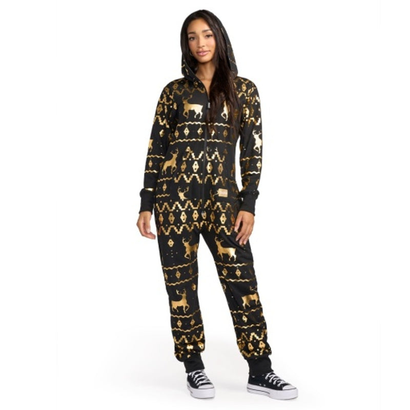 Tipsy Elves - Womens Gold Foil Fair Isle Reindeer Jumpsuit