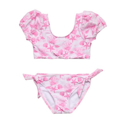 Snapper Rock - Girls Pink Lagoon Puff Sleeve Bikini