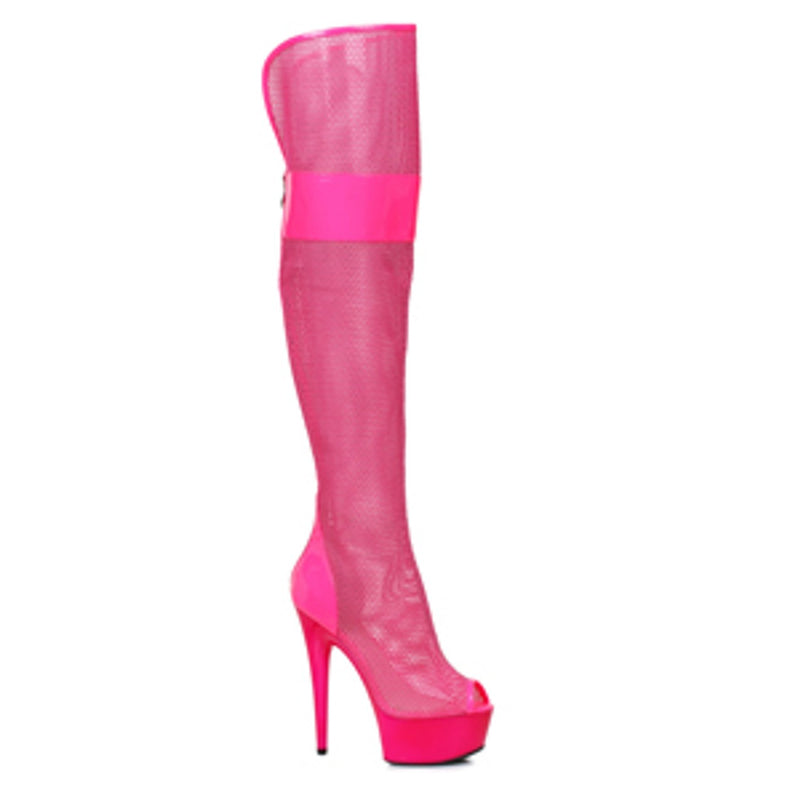 Ellie Shoes - 6" Peep Toe Thigh High Mesh Boot