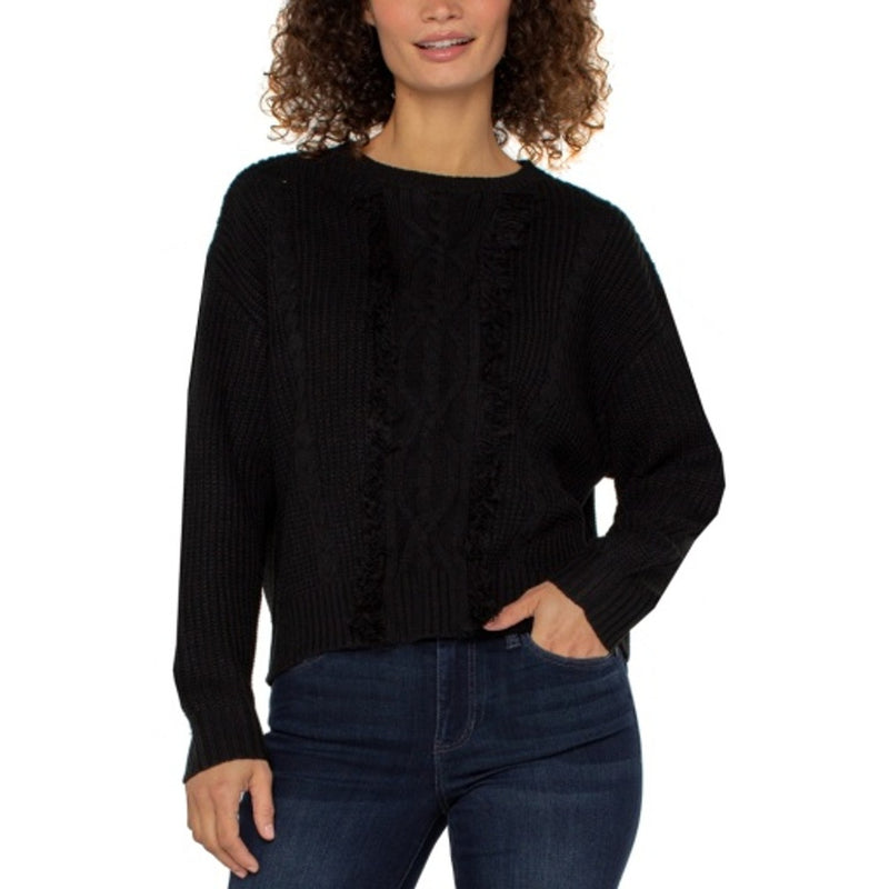 Liverpool Los Angeles - Womens Long Sleeve Crew Neck Sweater with Fringe