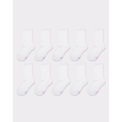 Hanes - Girls Uniform Crew Socks White 10-Pairs