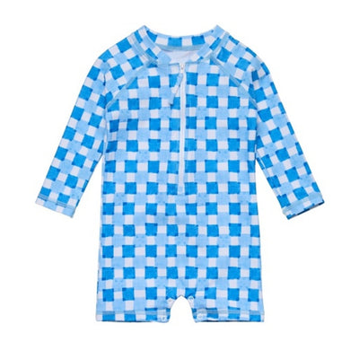 Snapper Rock - Boys Ocean Grid Long Sleeve Sunsuit