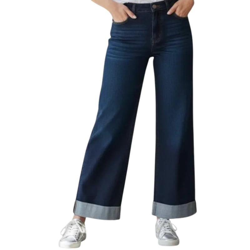 1822 Denim - Womens 32.5" Rolled to 26.5" Slim Wide Leg Cuffed Jean