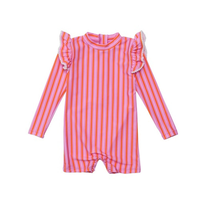 Snapper Rock - Girls Stripy Sunset Sustainable Long Sleeve Sunsuit