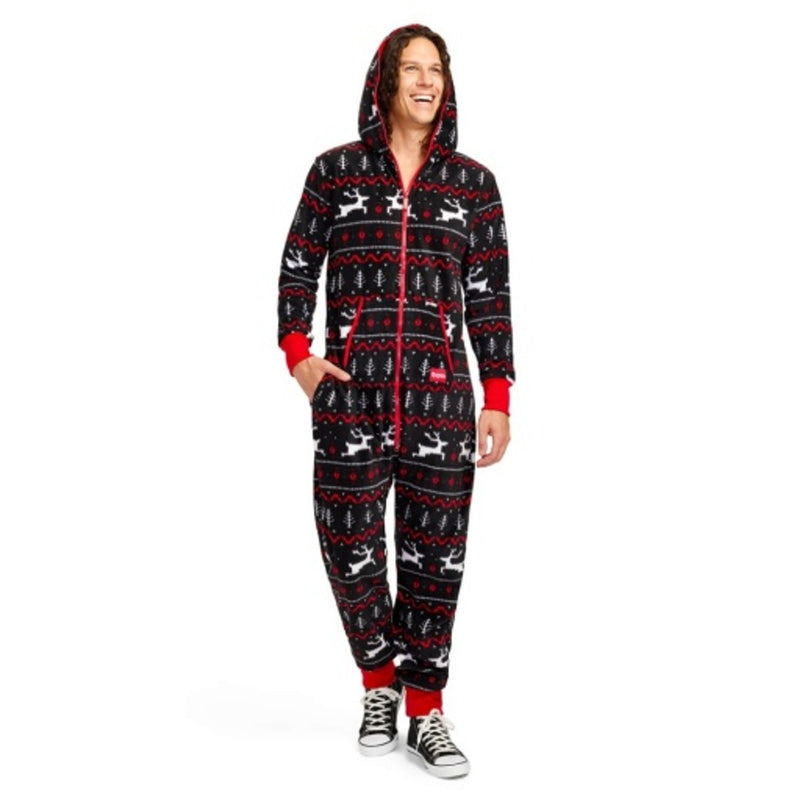 Tipsy Elves - Mens Black and Red Fair Isle Jumpsuit