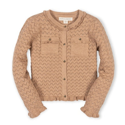 Hope & Henry - Girls Organic Ruffle Trim Pointelle Cardigan
