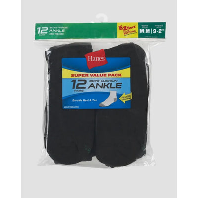 Hanes - Boys Double Tough Boys' Cushion Ankle Socks 12-Pairs
