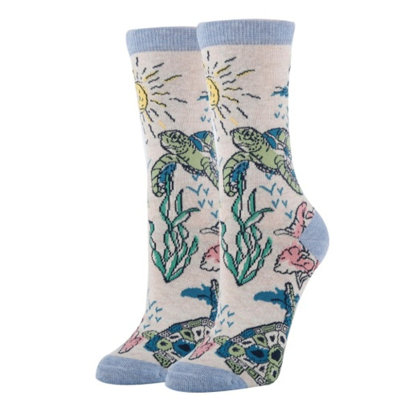 Oooh Yeah - Womens Turtle Breeze-Aquatic-Womens Crew Socks