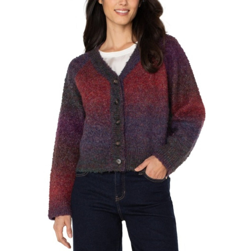 Liverpool Los Angeles - Womens Long Slv Raglan Button Front Cardigan Sweater