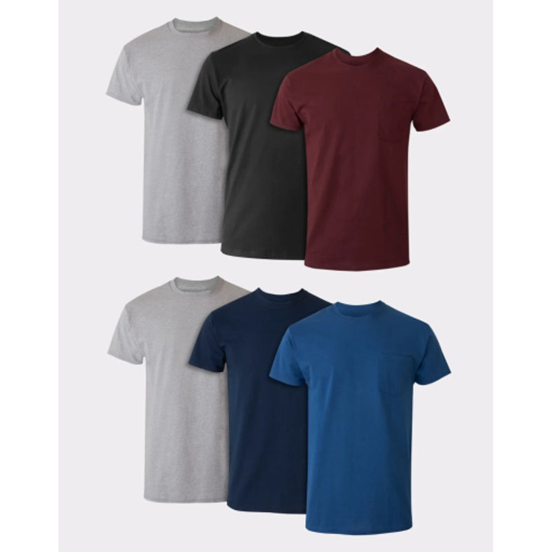 Hanes - Mens Cotton Pocket T-Shirt Moisture-Wicking with Odor Control Assorted Solids 6-Pack