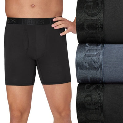 Hanes - Mens Originals Ultimate Mens Supersoft Boxer Brief Underwear Total Support Pouch Black 3-Pack