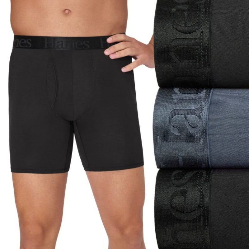 Hanes - Mens Originals Ultimate Mens Supersoft Boxer Brief Underwear Total Support Pouch Black 3-Pack