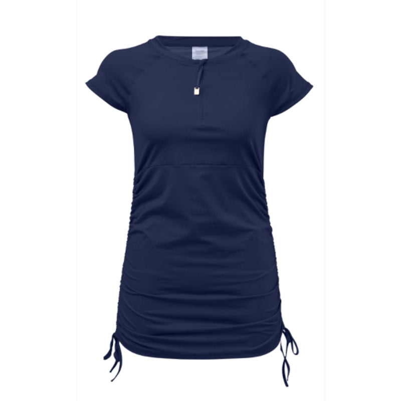Snapper Rock - Womens Ladies Navy Ruched Short Sleeve Swim Dress/Top