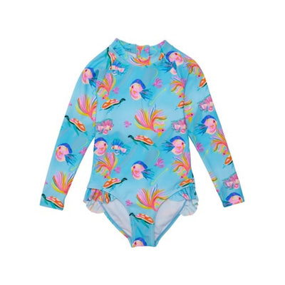 Snapper Rock - Girls Kaleido Fish Sustainable Leg Frill Surf Suit