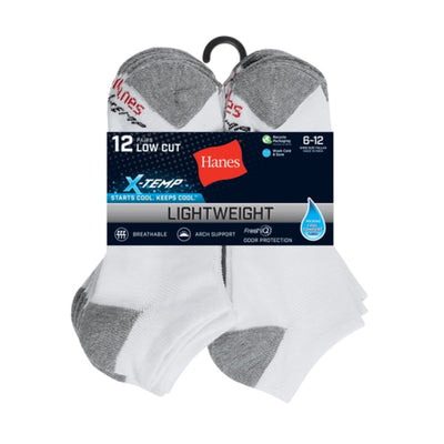 Hanes - Mens X-Temp Mens Lightweight Low Cut Socks Shoe Sizes 6-12 12-Pairs