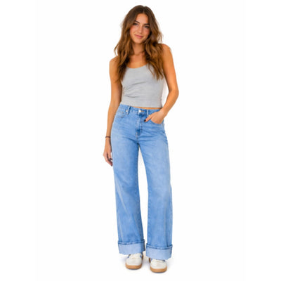 1822 Denim - Womens 30" Mid-Rise Roll Cuff Wide Leg Jean (Cuff Untacked)
