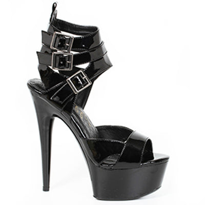 Ellie Shoes - 6" Peeptoe Platform with Triple Strap and Buckle Detail