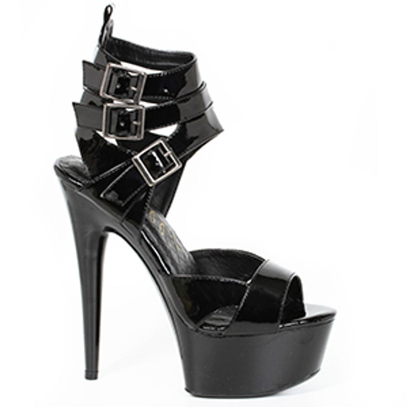 Ellie Shoes - 6" Peeptoe Platform with Triple Strap and Buckle Detail