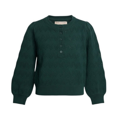 Hope & Henry - Girls Organic Puff Sleeve Henley Sweater