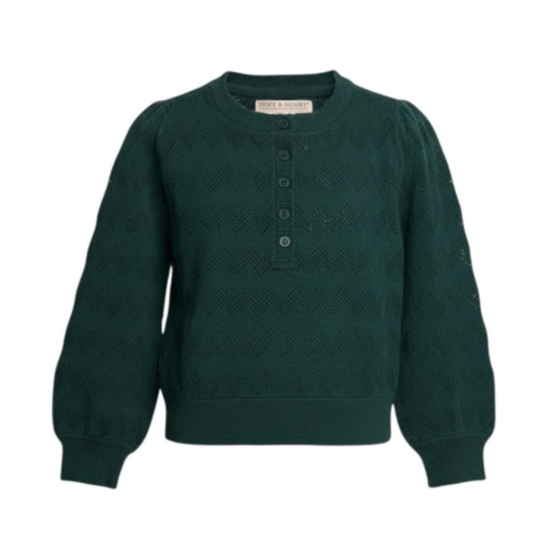 Hope & Henry - Girls Organic Puff Sleeve Henley Sweater