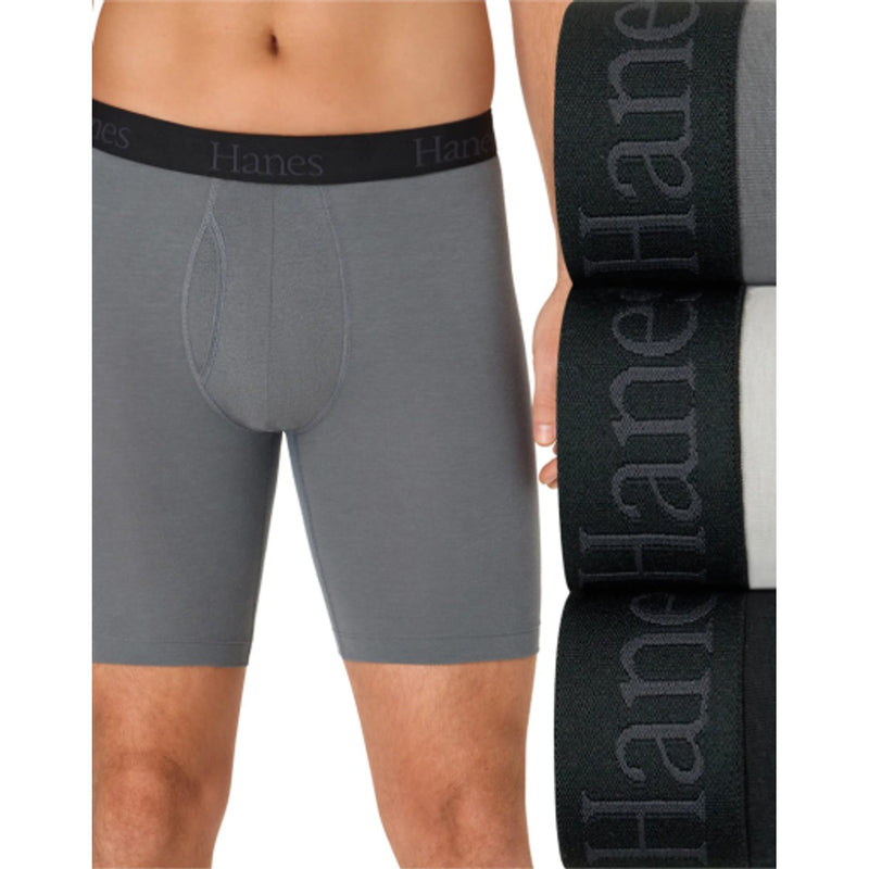 Hanes - Mens Ultimate® Mens Underwear Long Leg Boxer Briefs Pack – 3-Pack – Comfort Flex Fit® – Total Support Pouch® – Moisture Wicking