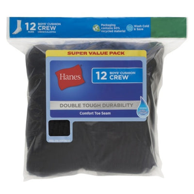 Hanes - Boys Double Tough Boys' Cushion Crew Socks 12-Pairs