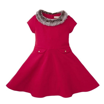 Hope & Henry - Girls Fit and Flare Ponte Dress with Faux Fur