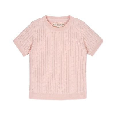 Hope & Henry - Girls Organic Short Sleeve Cable Sweater