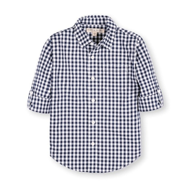 Hope & Henry - Boys Organic Stretch Poplin Roll-Up Shirt