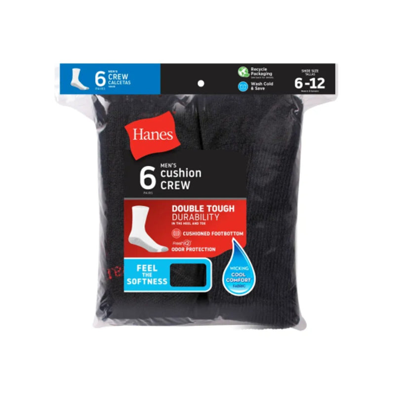 Hanes - Mens Double Tough Mens Cushion Crew Socks Shoe Sizes 6-12 6-Pairs